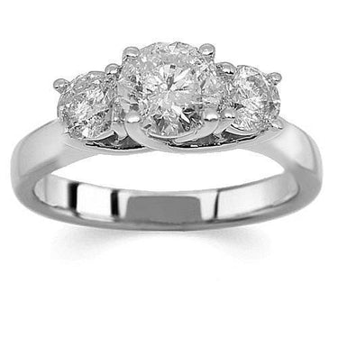 14K White Solid Gold Three Stone Diamond Engagement Ring 1.96 Ctw